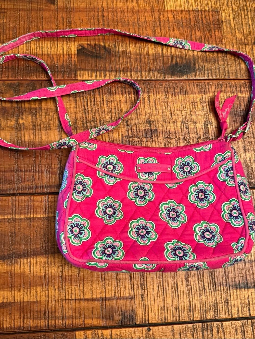 Vera Bradley Pink Green Floral Quilted Crossbody Shoulder Bag Retired Pattern
